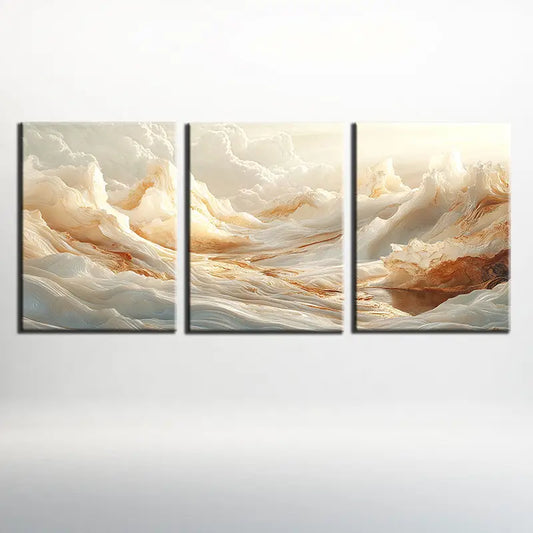 3pcs Modern White Waves Classic Design Metal Print Ready to Hang Art
