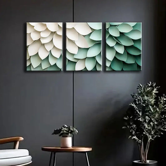 3pcs Green and white shaded circles Metal Print Ready to Hang Art