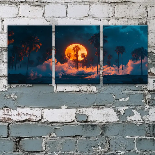 3pcs Mysterious Beach Coconut Trees Metal Print Ready to Hang Art