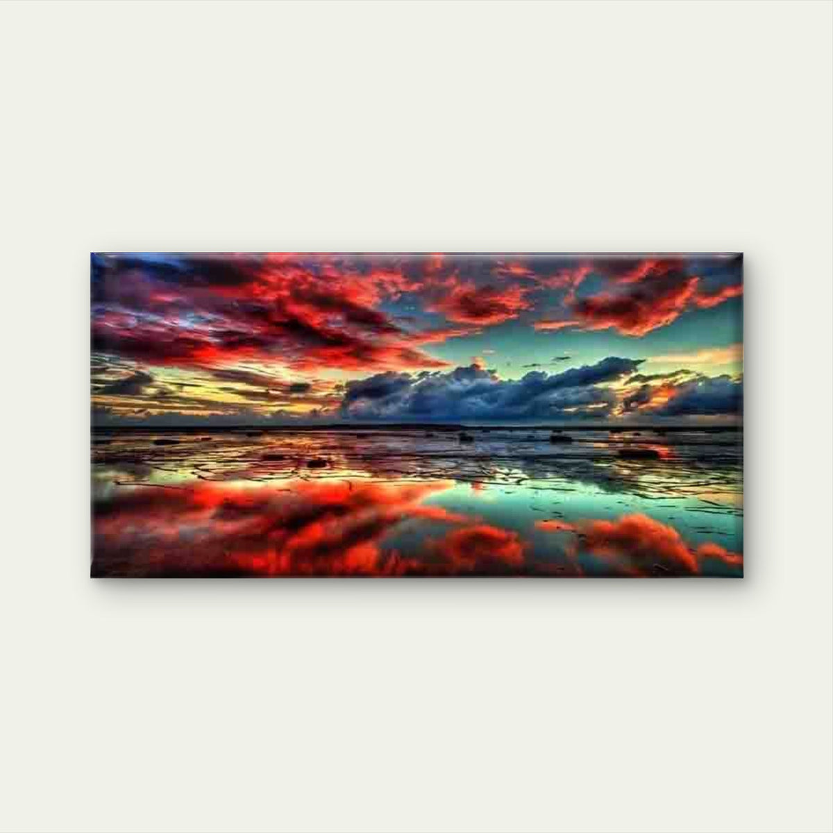 Sunset Sky Over Ocean Reflectio Wall Art Canvas Office Home Room Framed 120x60cm