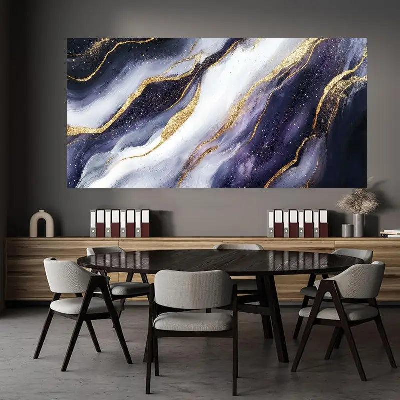 Black & Golden Marble Fluid Abstract Design Wall Art wall canvas office home room framed 120x60cm
