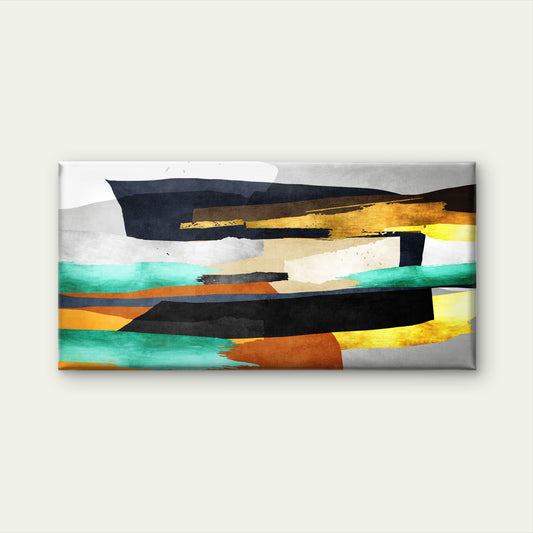 Teal Gold Abstract Brush Stroke Wall Art Canvas Office Home Room Framed 80x45cm