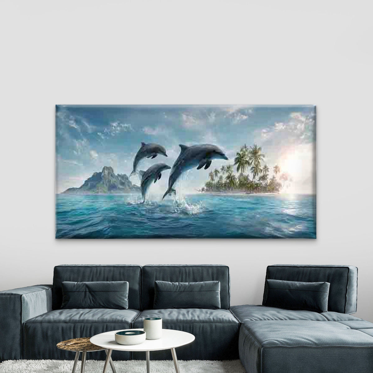 Abstract Dolphin Jumping Wall Art Canvas Office Home Room Framed 120x60cm