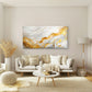 Modern Fluid Ink Gold White Metallic Wall Art Canvas Office Home Framed 80x45cm