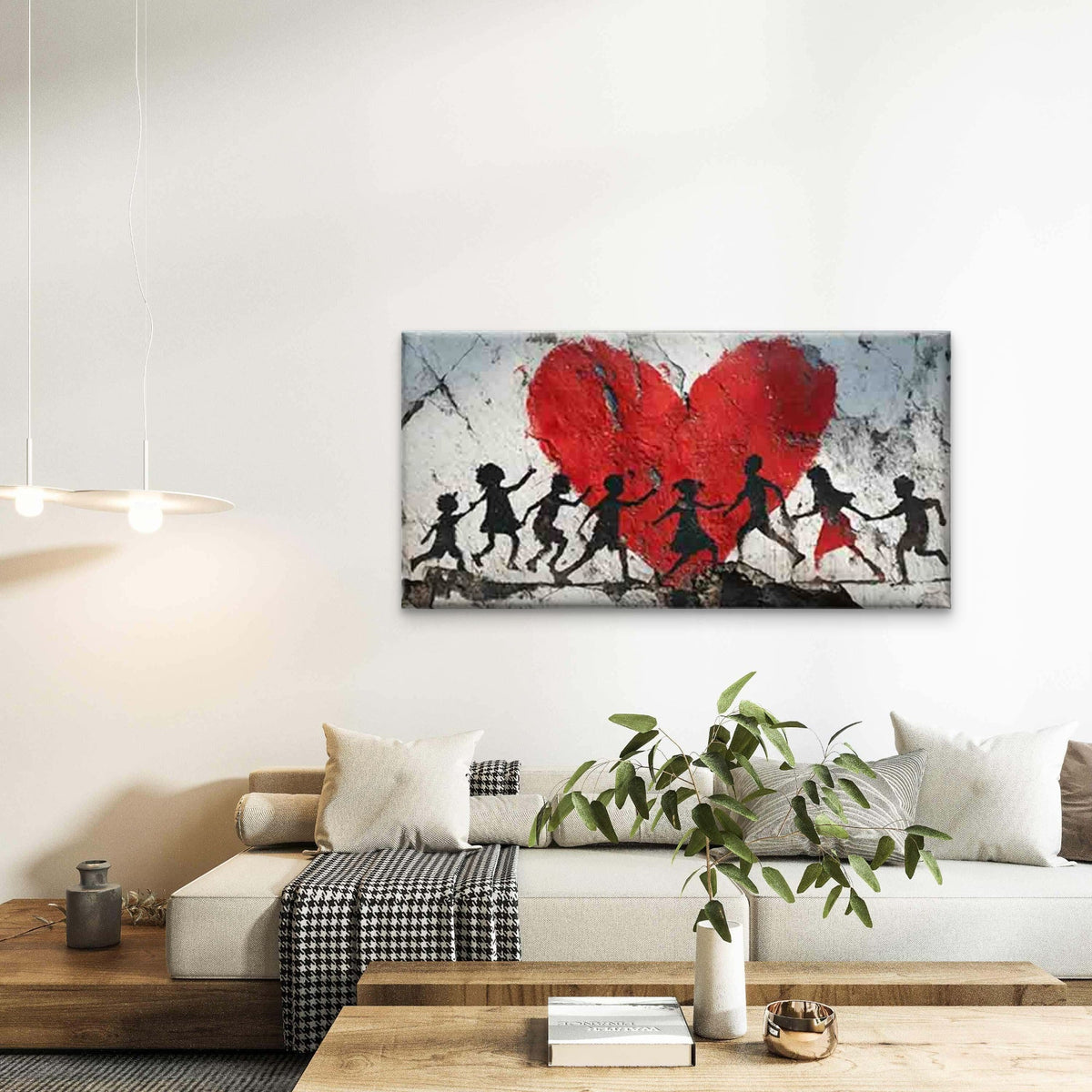 Silhouette Heart with Red Accen Wall Art Canvas Office Home Room Framed 80x45cm