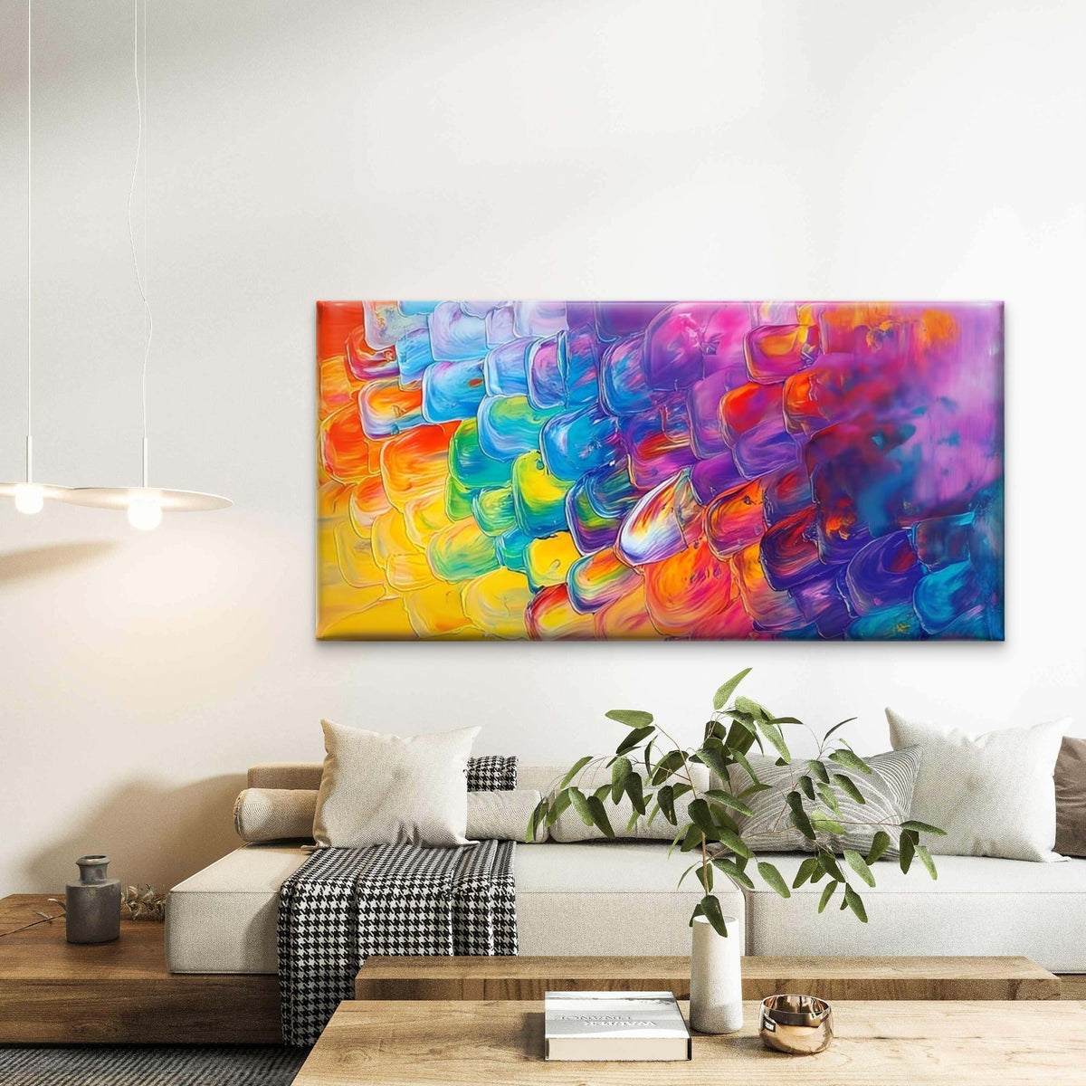 Colorful Rainbow Impasto Wall Art Canvas Office Home Room Framed 120x60cm