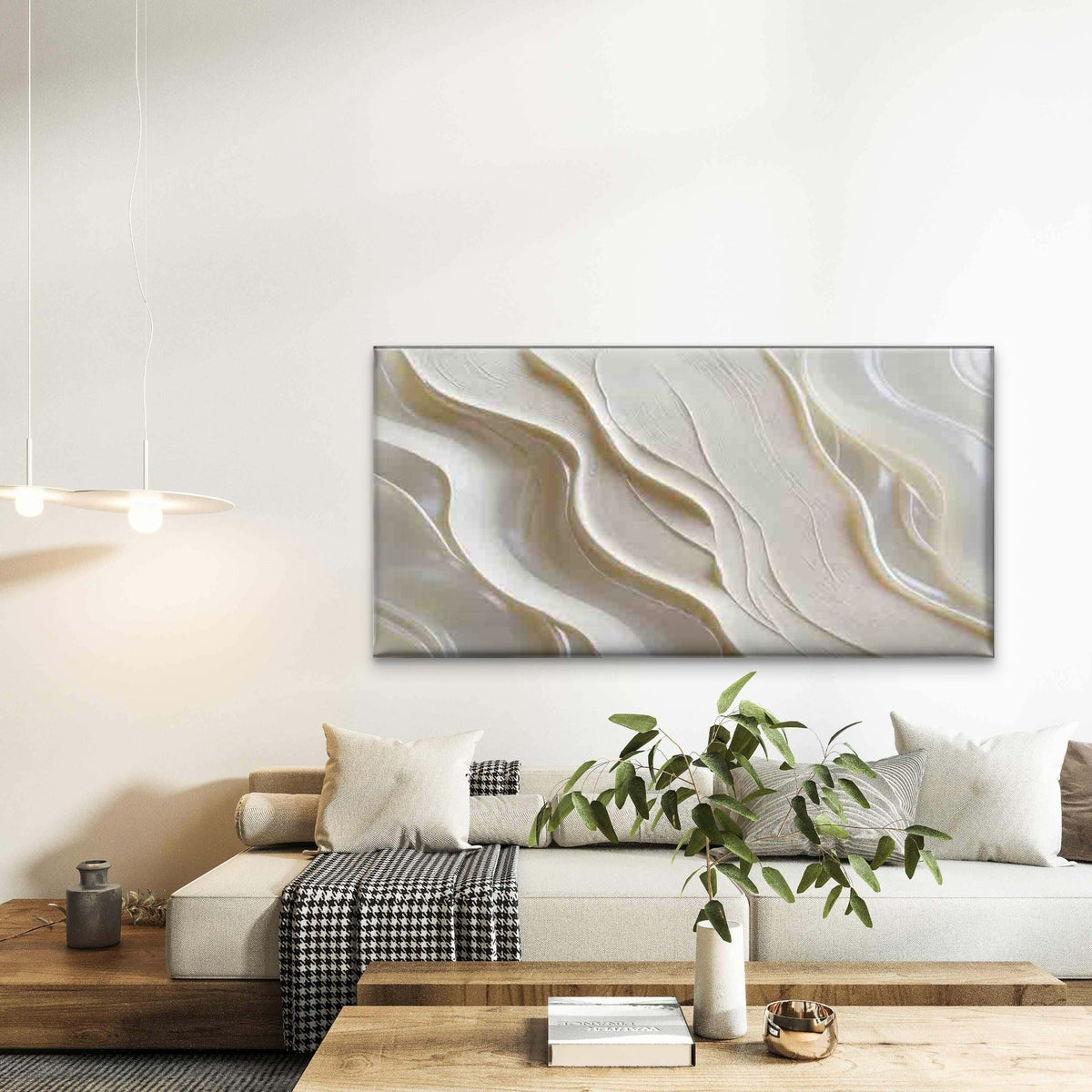 Modern Abstract Cream Wall Art Canvas Office Home Room Framed 80x45cm