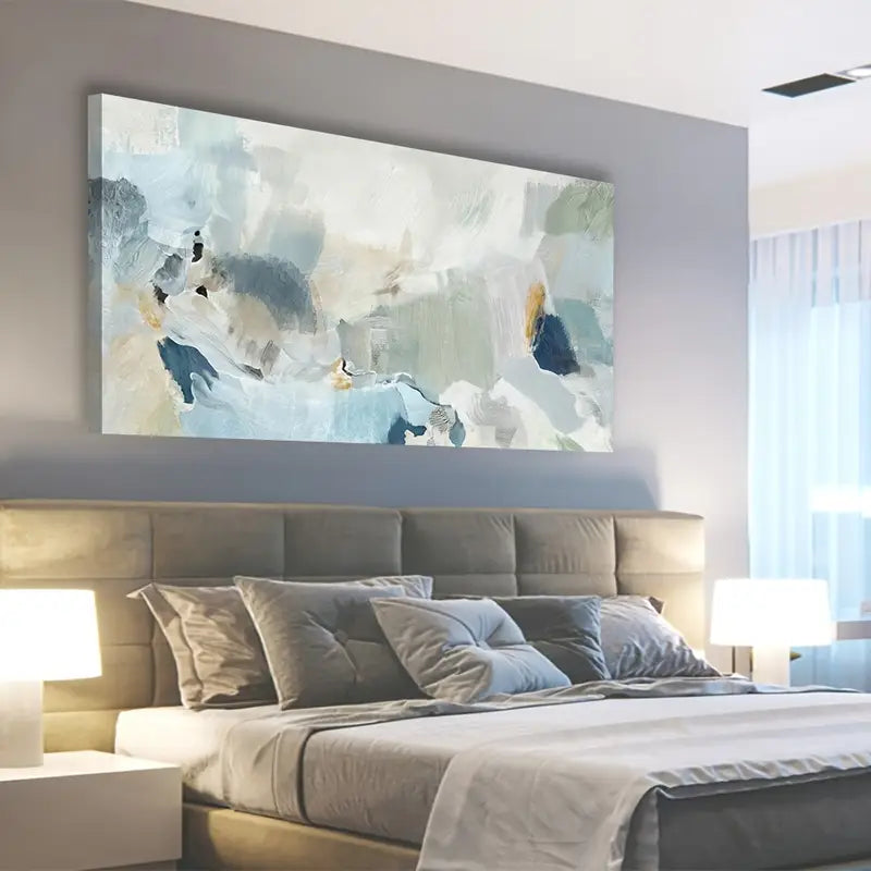 Contemporary Teal Abstract Bluish Green Wall Art canvas office home room framed 120x60cm