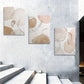 3pcs Beige & Pink Geometric Leaf Patterns, Minimalist Metal Print Ready to Hang Art