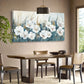 Abstract White Flowers Navy Blue Reed Botanical Wall Art canvas office home room framed 120x60cm