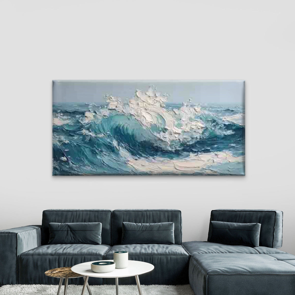 Ocean Wave Seascape Painting Wall Art Canvas Office Home Room Framed 80x45cm