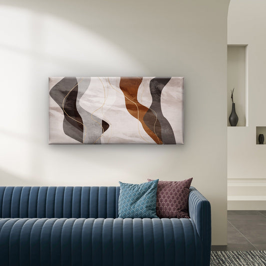Abstract Brown Wave Geometric Wall Art Canvas Office Home Room Framed 80x45cm