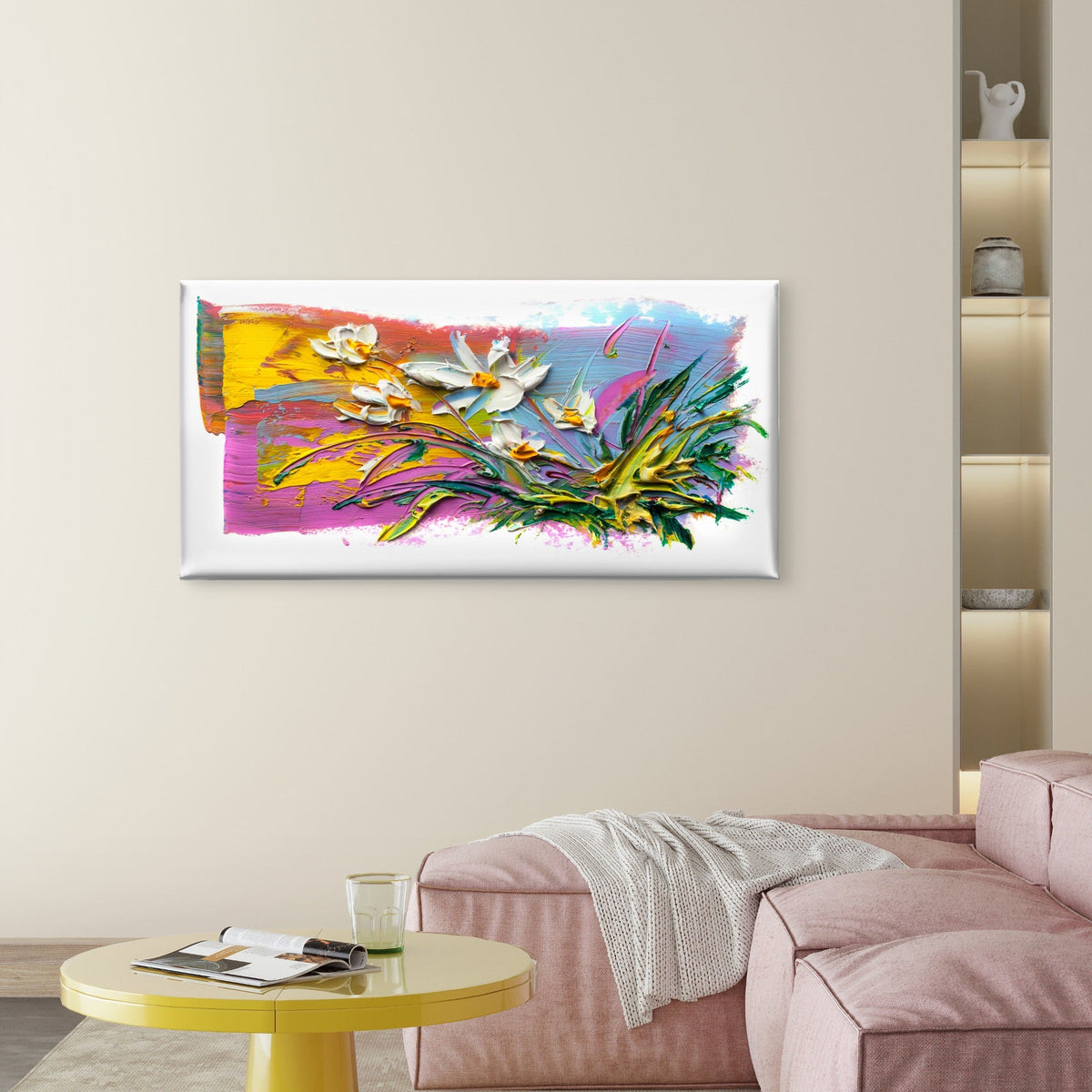 Abstract Purple Daisy Bouquet Wall Art Canvas Office Home Framed 120x60cm
