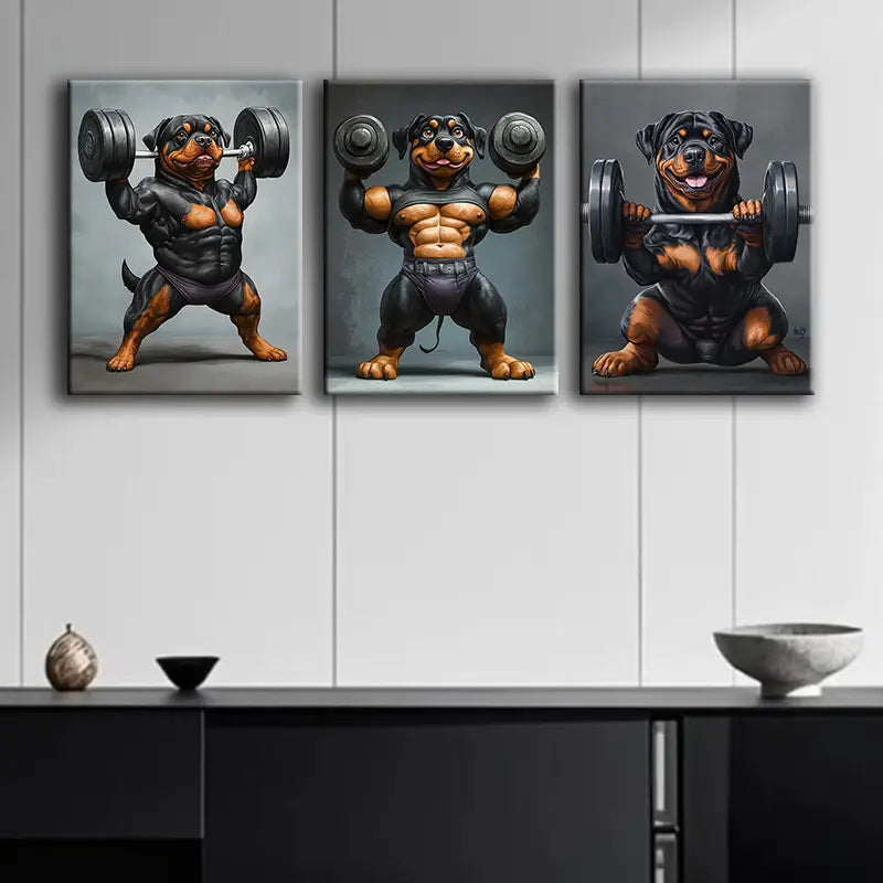 3pcs A fitness Rottweiler Metal Print Ready to Hang Art