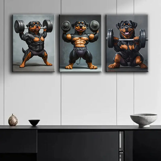 3pcs A fitness Rottweiler Metal Print Ready to Hang Art