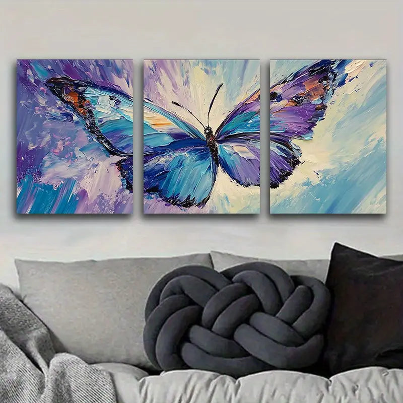 3pcs Purple Butterfly Metal Print Ready to Hang Art