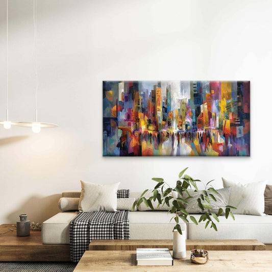 Abstract Cityscape with Bright Wall Art Canvas Office Home Room Framed 80x45cm