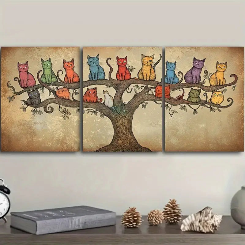 3pcs Whimsical Cat Tree Metal Print Ready to Hang Art