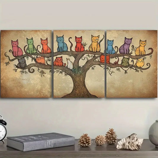 3pcs Whimsical Cat Tree Metal Print Ready to Hang Art