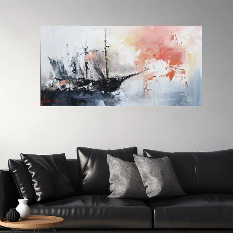 Abstract Black Ship Reflection Wall Art wall canvas office home room framed 120x60cm