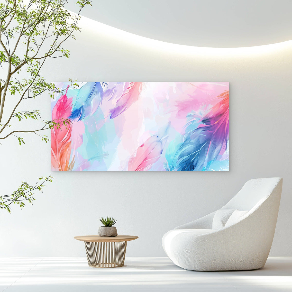 Pastel Absract Art Feather Wall Art Canvas Office Home Room Framed 120x60cm