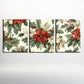3pcs Festive Holly & Berry Red Green Design Metal Print Ready to Hang Art