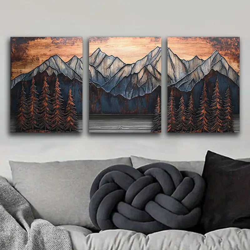 3pcs Pine mountain Metal Print Ready to Hang Art