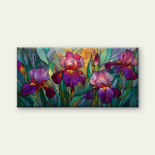 Irises Spring Bloom Floral Wall Art Canvas Office Home Room Framed 80x45cm