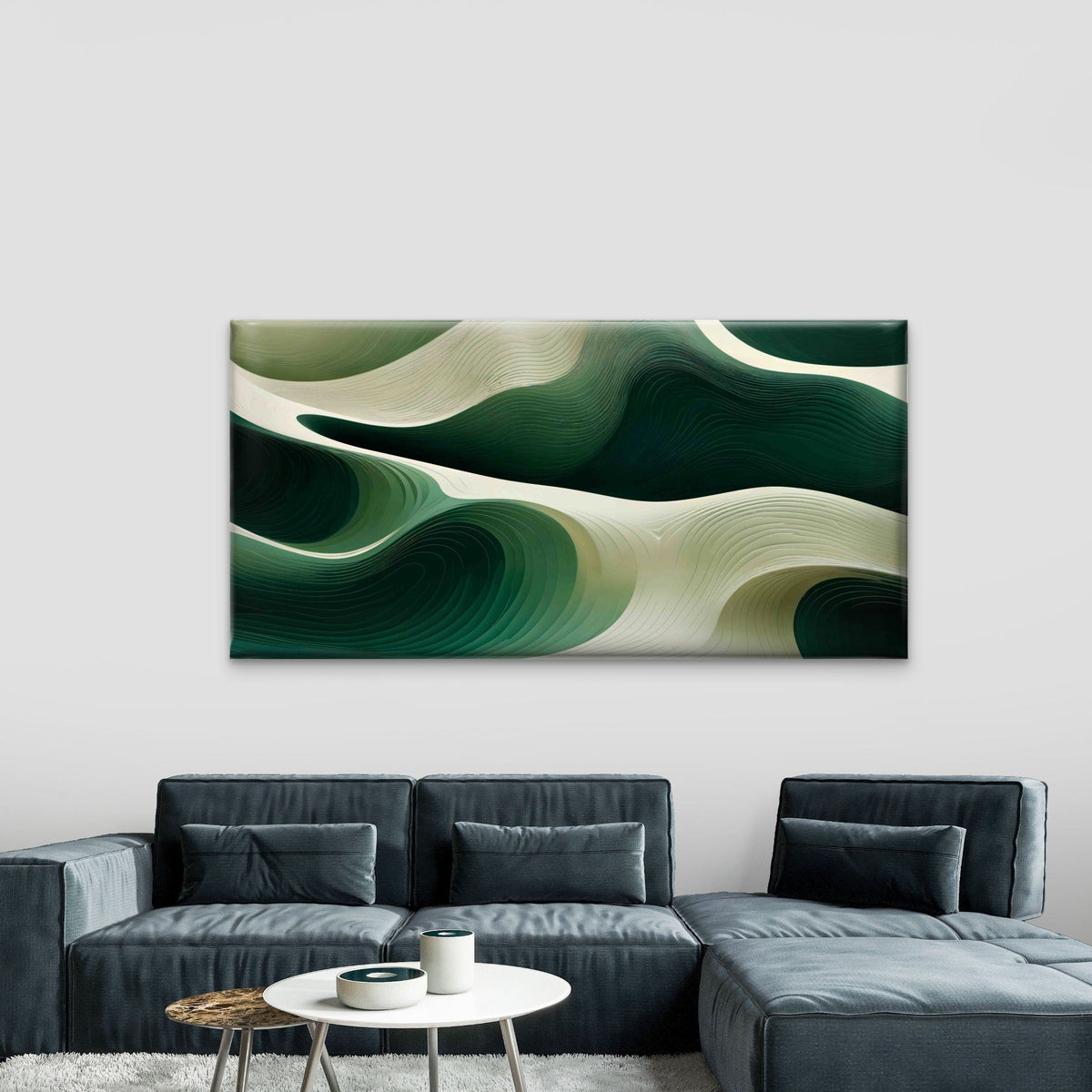Green And Cream Abstract Waves Wall Art Canvas Office Home Room Framed 120x60cm