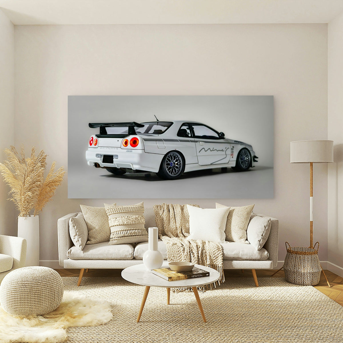 White Nissan Skyline GT-R Model Wall Art Canvas Office Home Room Framed 80x45cm
