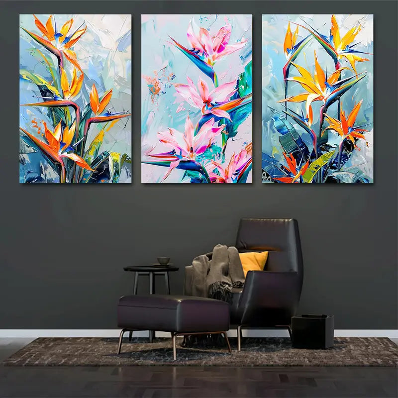 3pcs Watercolor Strelitzia Flower Classic Design Metal Print Ready to Hang Art
