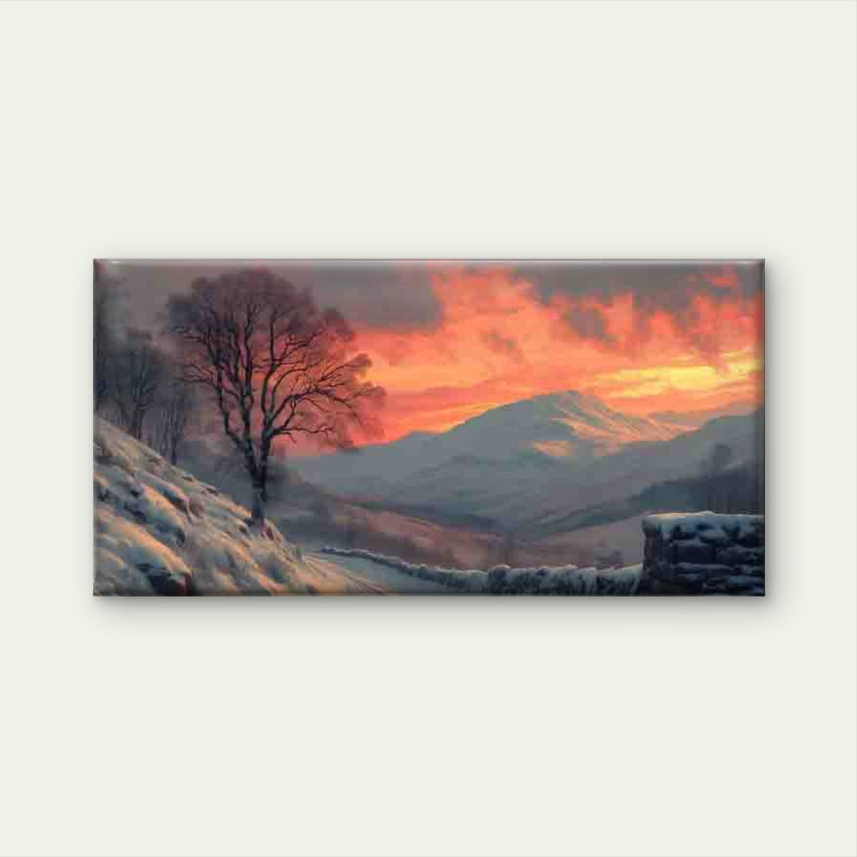 Sunset Over Snowy Mountains Wall Art Canvas Office Home Room Framed 80x45cm
