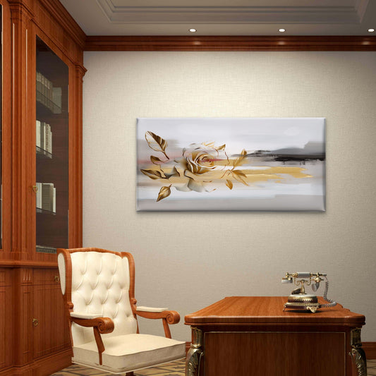 Abstract White Rose Blossom Floral Wall Art Canvas Office Home Framed 80x45cm