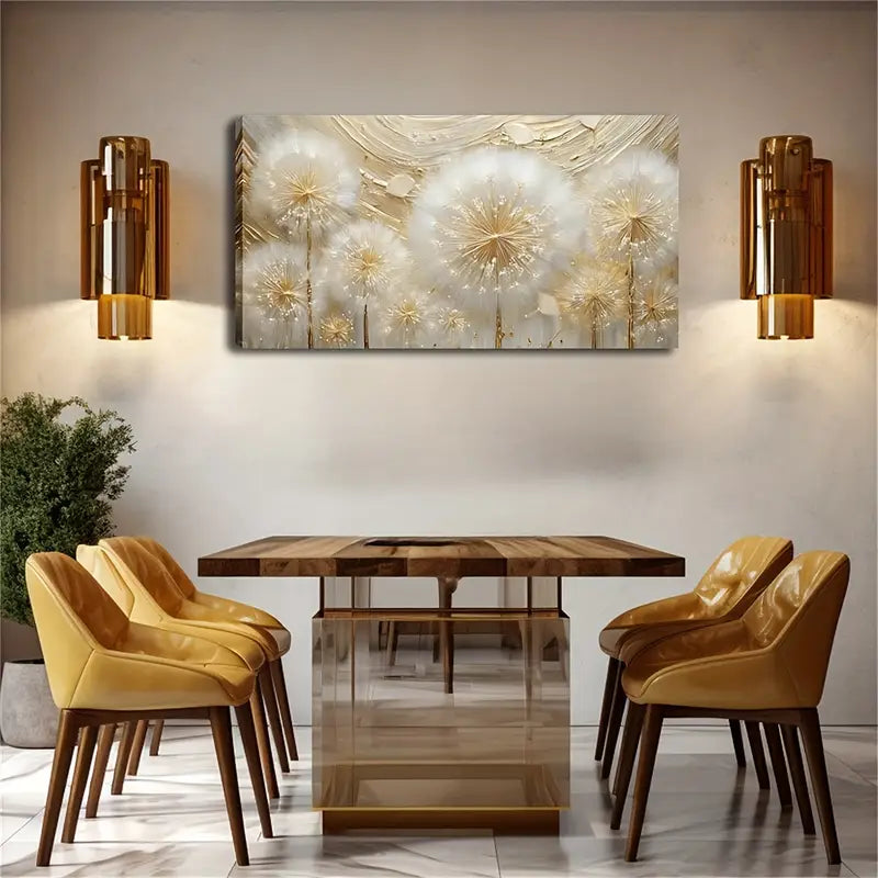 Dandelion Golden Element Wall Art Canvas Office Home Room Framed 120x60cm