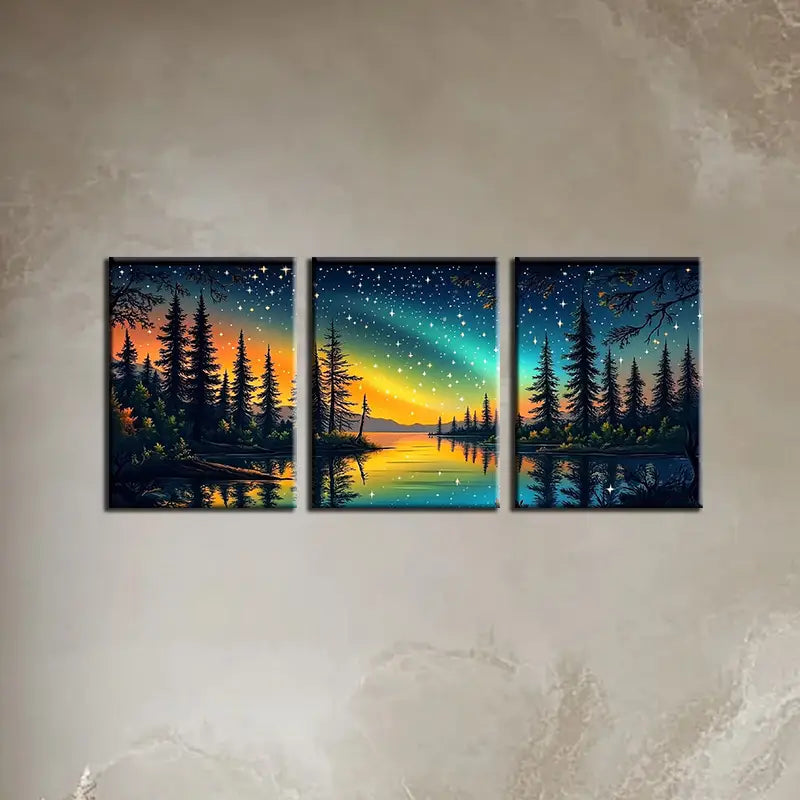 3pcs Abstract Rainbow Sky Vibrant Starry Night Metal Print Ready to Hang Art