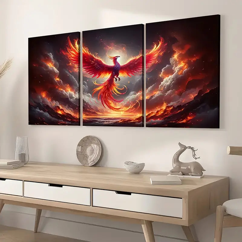 3pcs Mythical Animal Phoenix Art Wall Art Set Canvas Framed 40x60cm - High Quality Print 100% Australian Made Wall Canvas Ready to Hang