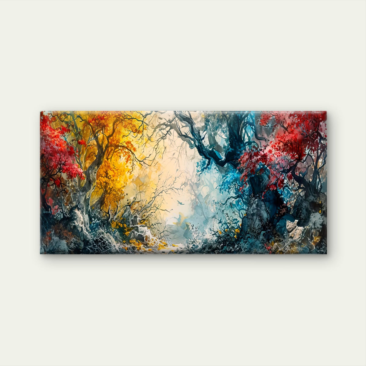 Enchanted Forest Trees Abstract Wall Art Canvas Office Home Room Framed 80x45cm