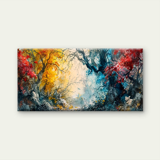 Enchanted Forest Trees Abstract Wall Art Canvas Office Home Room Framed 80x45cm