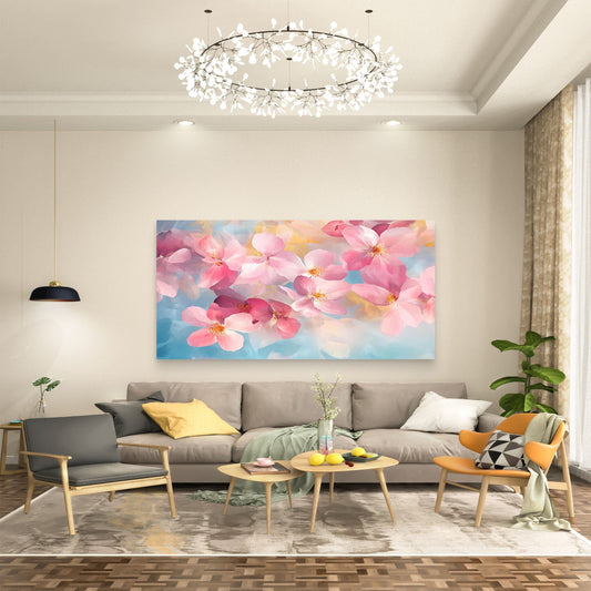 Spring's Gentle Floral Wall Art Canvas Office Home Room Framed 80x45cm