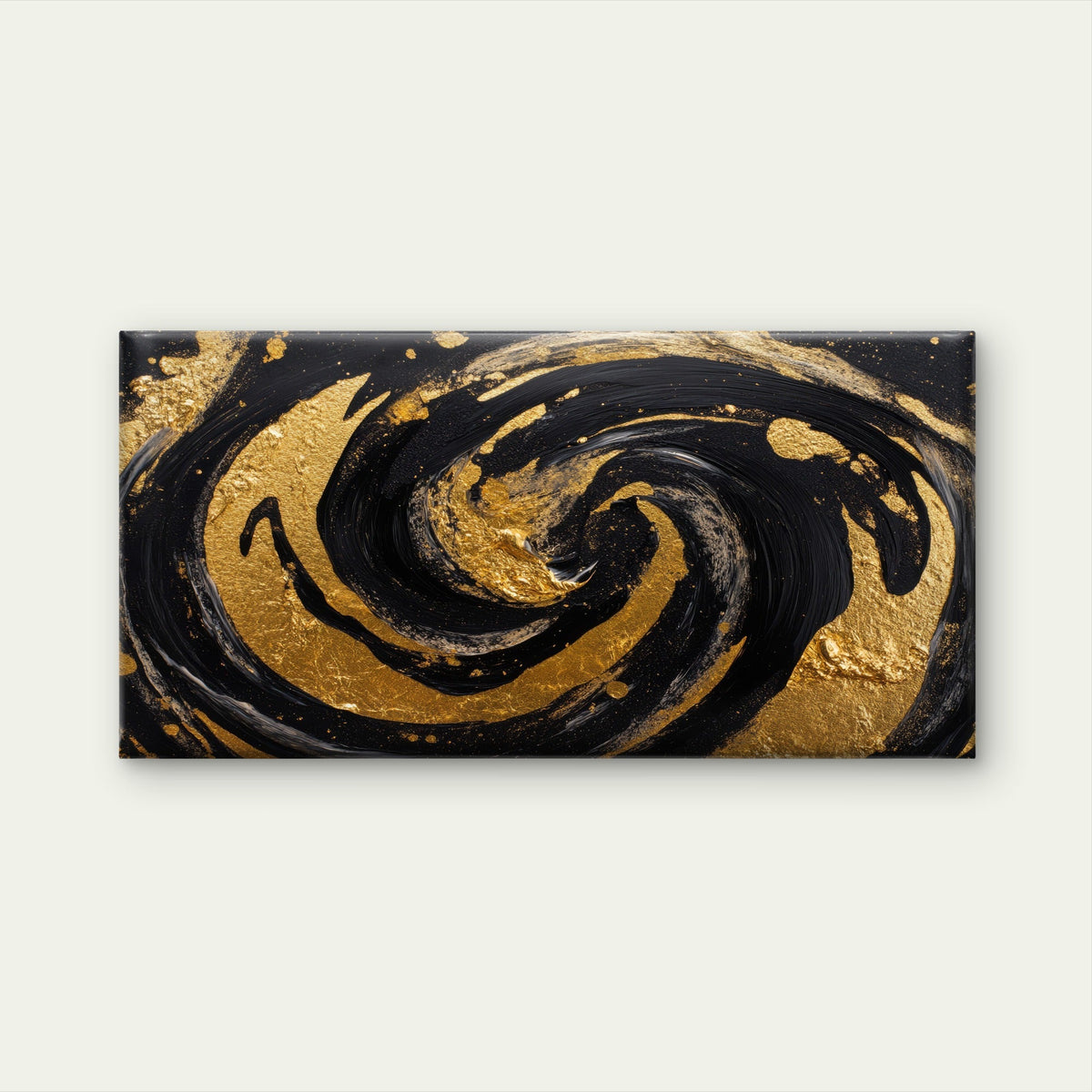 Gold Black Swirl Painting Wall Art Canvas Office Home Room Framed 80x45cm
