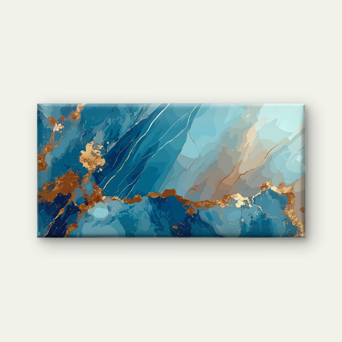Azure Gilded Marble Fluid Wall Art Canvas Office Home Room Framed 80x45cm
