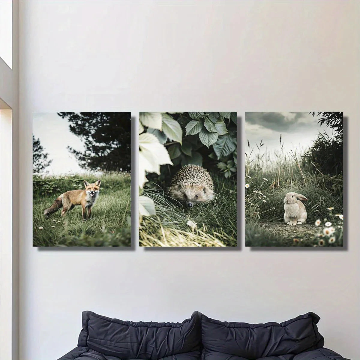 3pcs Fox, Hedgehog and Rabbit Forest Animal Metal Print Ready to Hang Art