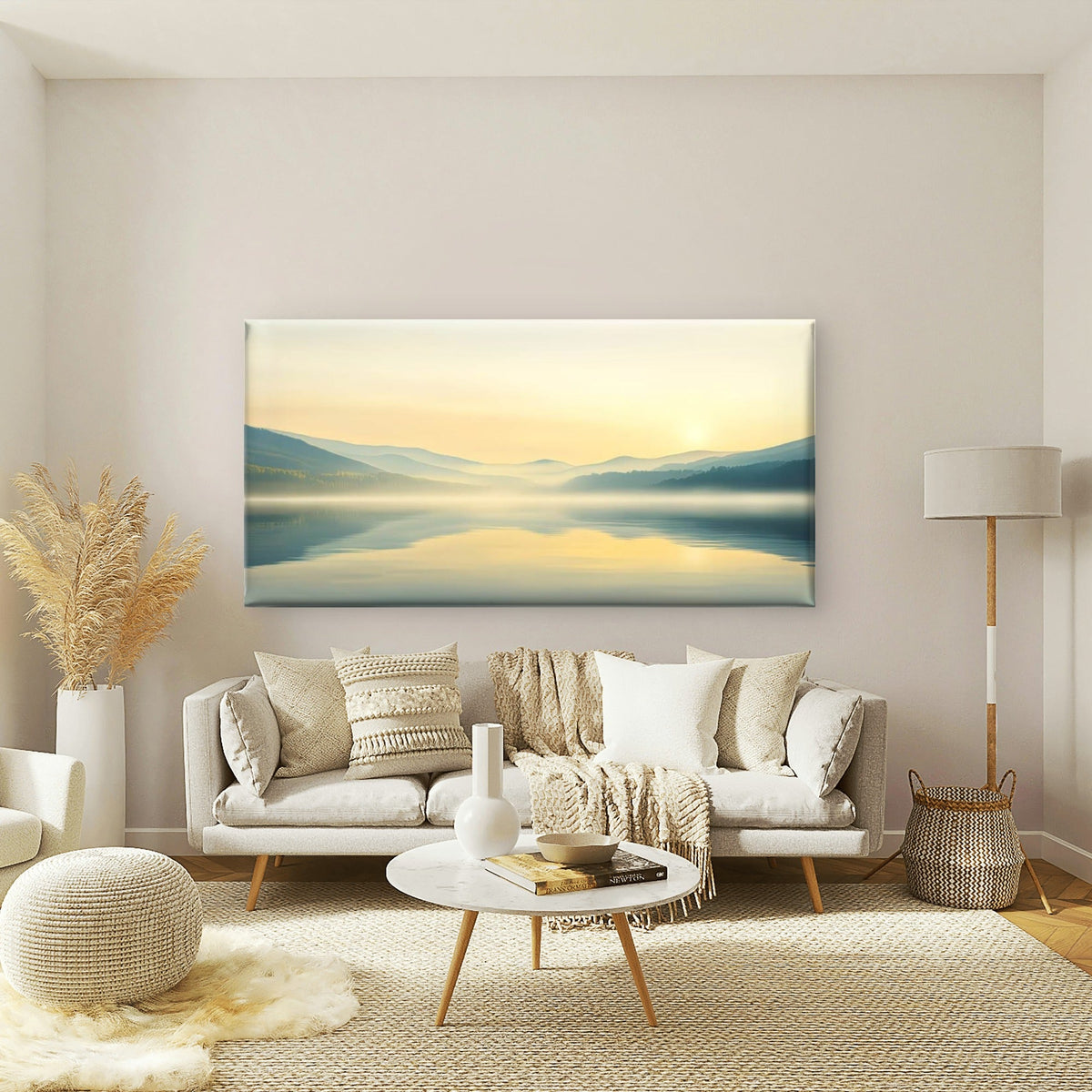Soft Light Misty Valley Wall Art Canvas Office Home Room Framed 80x45cm