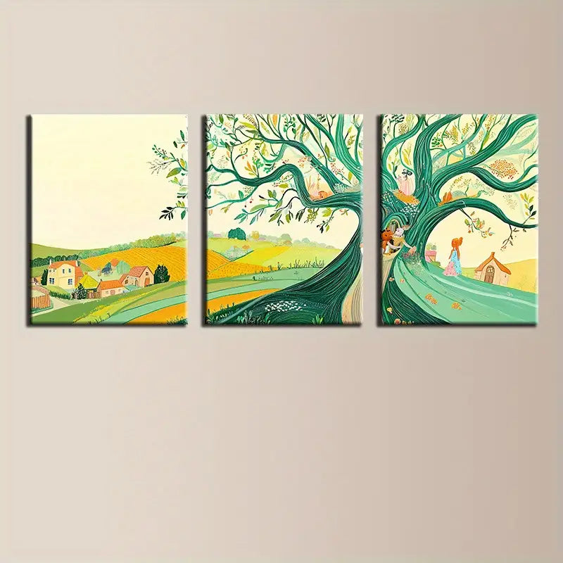 3pcs Magnificent Green Trees Classic Design Metal Print Ready to Hang Art