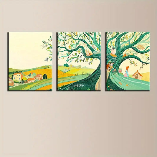 3pcs Magnificent Green Trees Classic Design Metal Print Ready to Hang Art