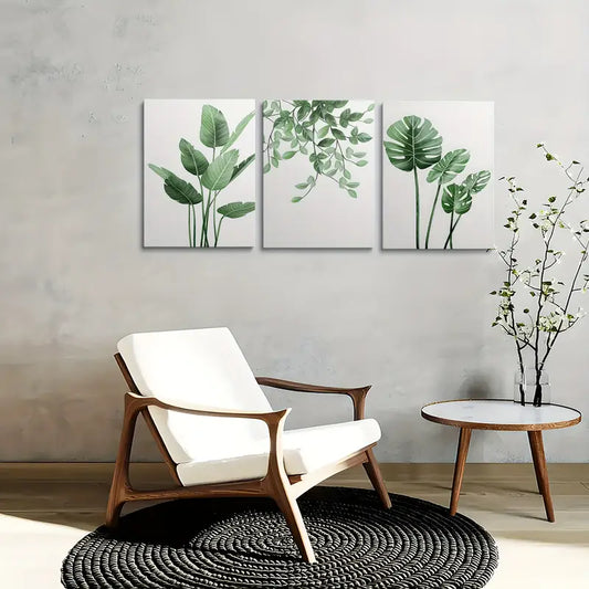 3pcs Green Plant Minimalist Style, Featuring a Floral Metal Print Ready to Hang Art
