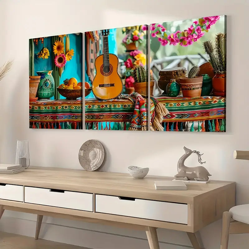 3pcs Instrumental Guitar Art Scenery Wall Art Set Canvas Framed 40x60cm - High Quality Print 100% Australian Made Wall Canvas Ready to Hang