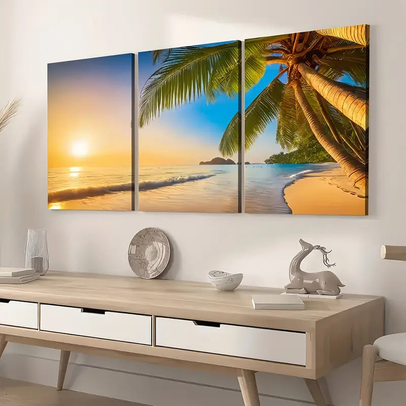 3pcs Ocean Beach Beach Sunrise Scenery Wall Art Set Canvas Framed 40x60cm - High Quality Print 100% Australian Made Wall Canvas Ready to Hang