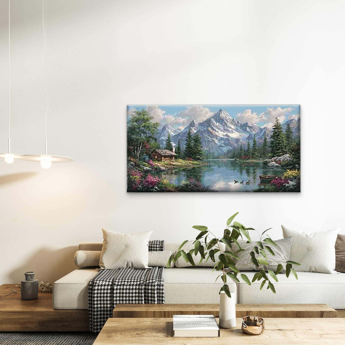 Mountain Lake Serenity Wall Art Canvas Office Home Room Framed 120x60cm