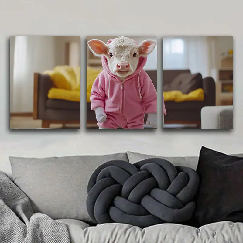 3pcs Pink baby calf Metal Print Ready to Hang Art